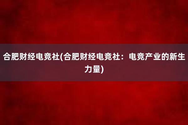 合肥财经电竞社(合肥财经电竞社：电竞产业的新生力量)