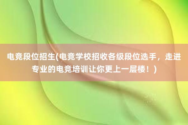 电竞段位招生(电竞学校招收各级段位选手，走进专业的电竞培训让你更上一层楼！)