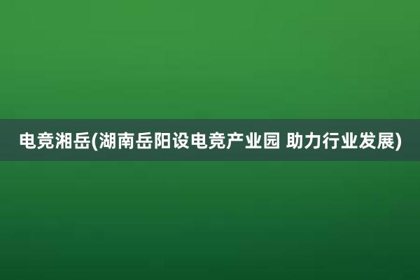 电竞湘岳(湖南岳阳设电竞产业园 助力行业发展)