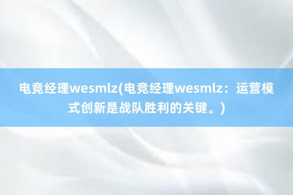 电竞经理wesmlz(电竞经理wesmlz：运营模式创新是战队胜利的关键。)