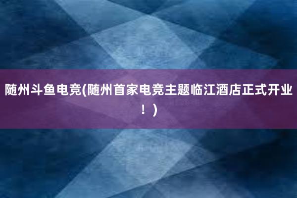 随州斗鱼电竞(随州首家电竞主题临江酒店正式开业！)