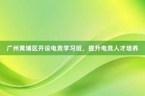 广州黄埔区开设电竞学习班，提升电竞人才培养